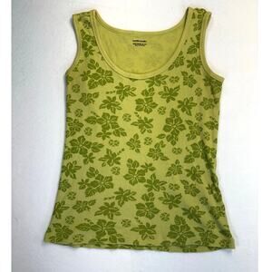 Bobbie Brooks VTG Medium Green Hawaiian Flower Print 100% Cotton Tank